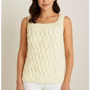 Dressbarn Ivory‎ Blouse LARGE Ruffle Sleeveless Feminine Boho Romantic Evening